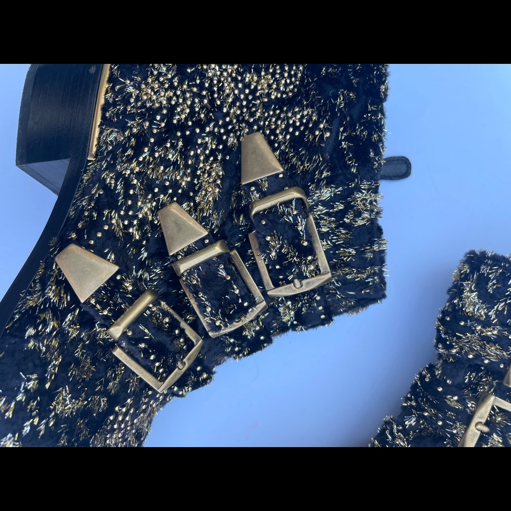 ❌SOLD❌Chloé Gold Susanna Glittery Velvet Ankle Booties Black Shimmer - Picture 8 of 15